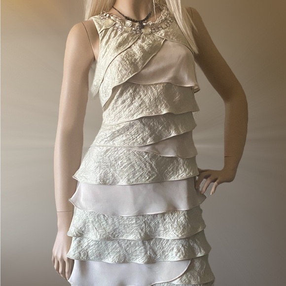 DRESSBARN TIERED BEIGE BEADED VINTAGE DRESS SIZE 8 EVENING PARTY - Picture 3 of 4